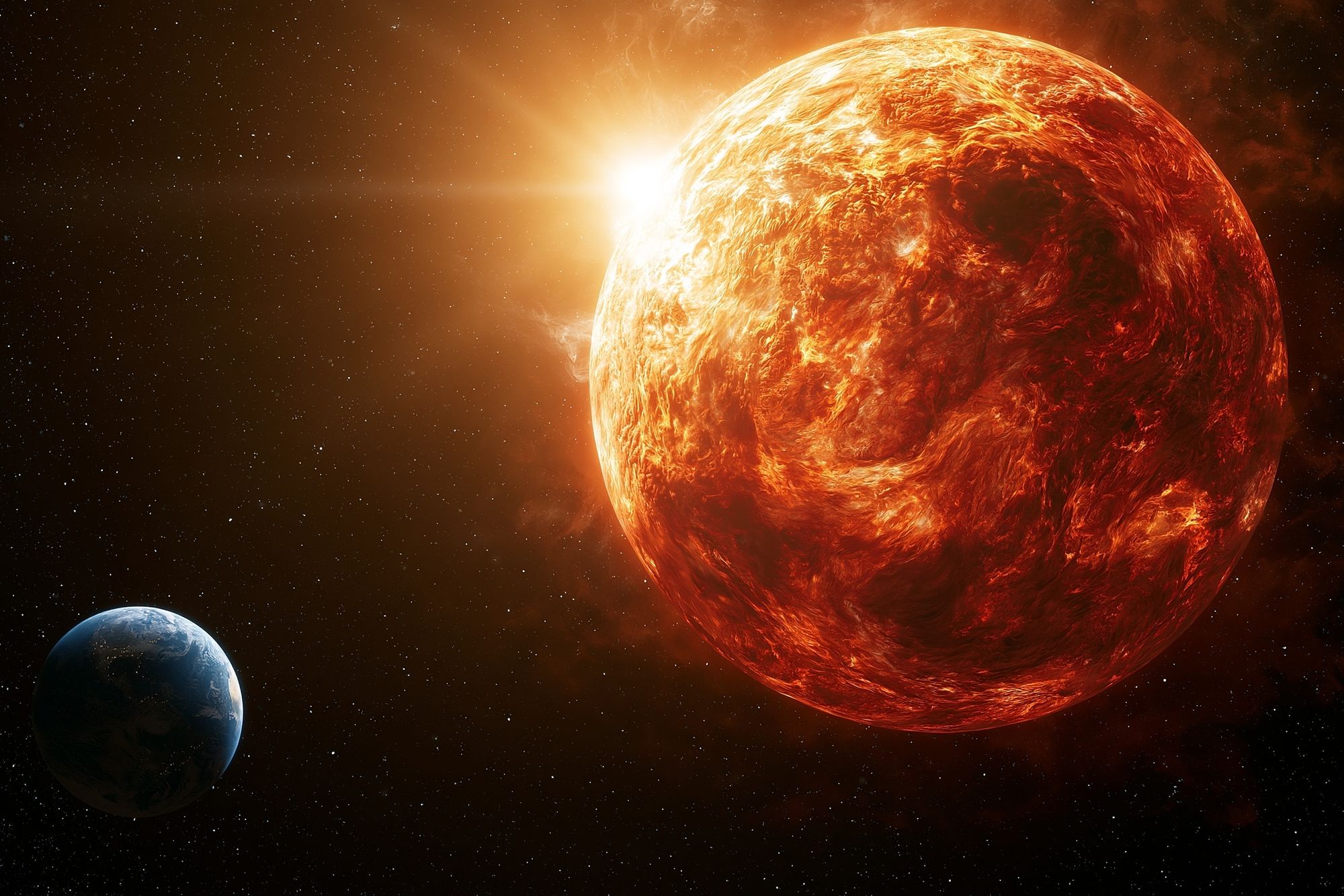 Fiery Sun and Earth Space Print. poster — space art
