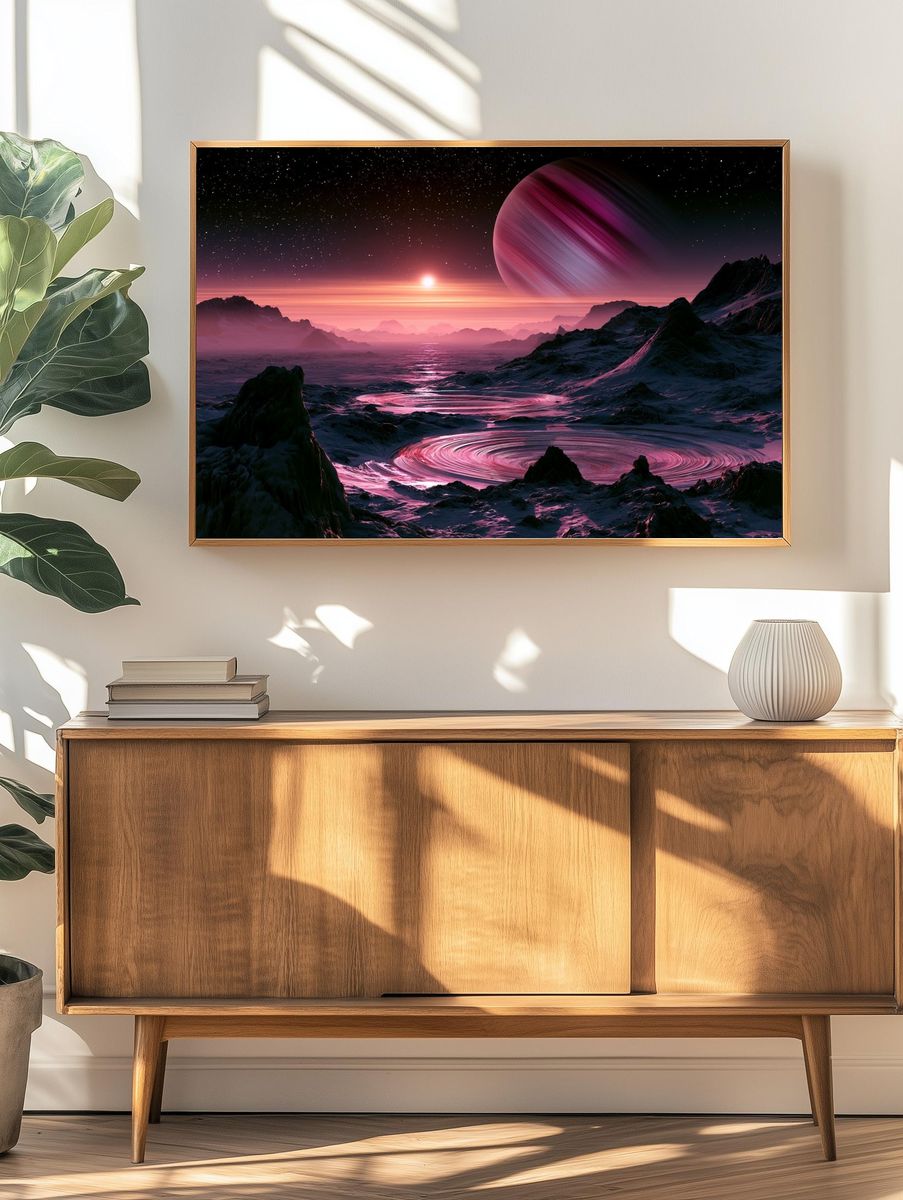 Cosmic Pink Planet Landscape Print. — room view 3