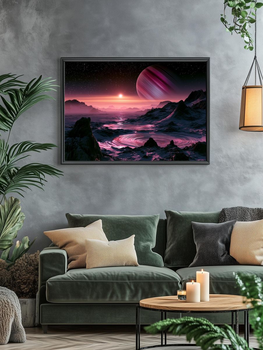 Cosmic Pink Planet Landscape Print. — room view 4