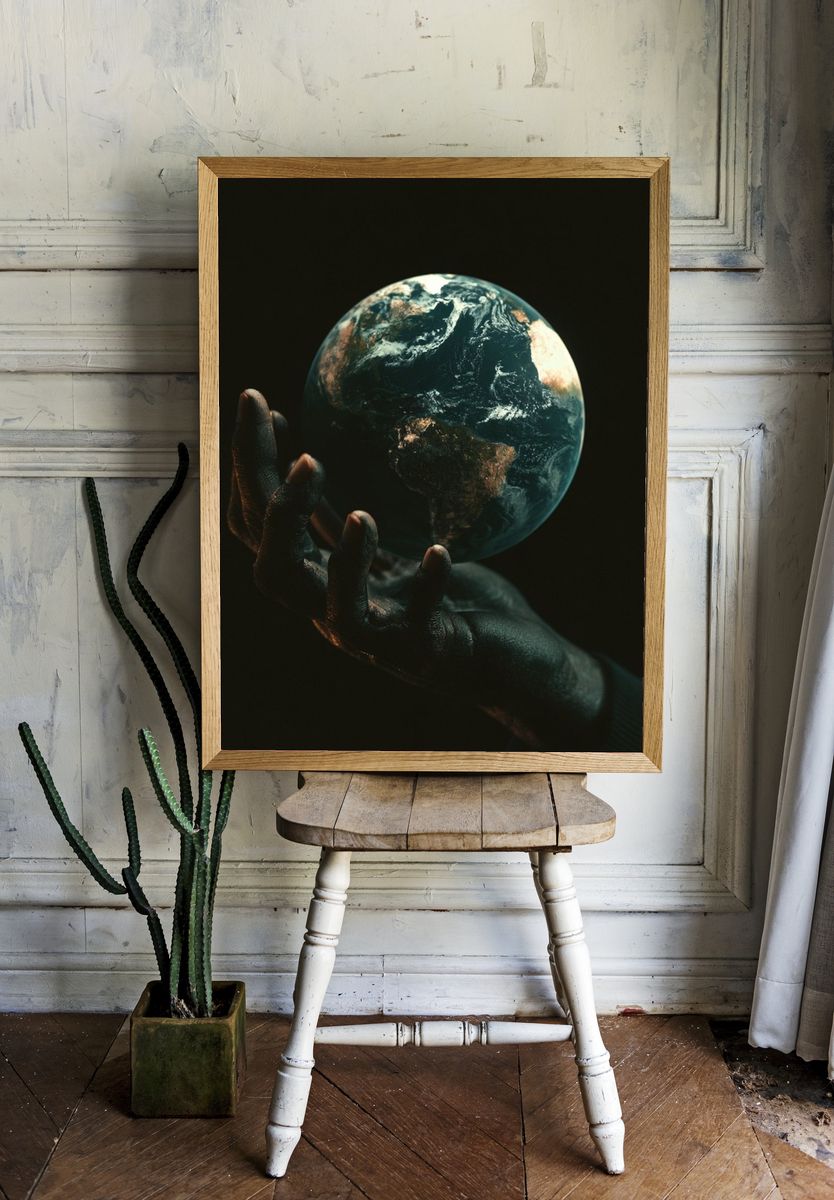 Earth in Hand Space Print. room preview