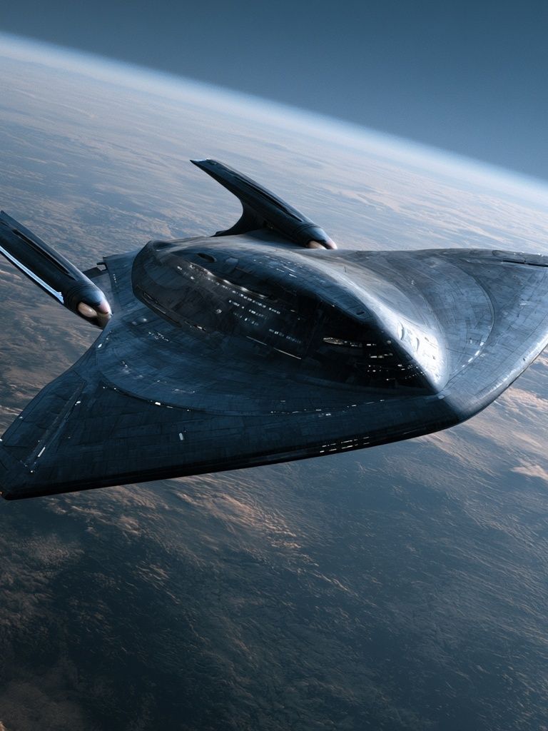 Futuristic Starship Over Earth Poster. poster detail