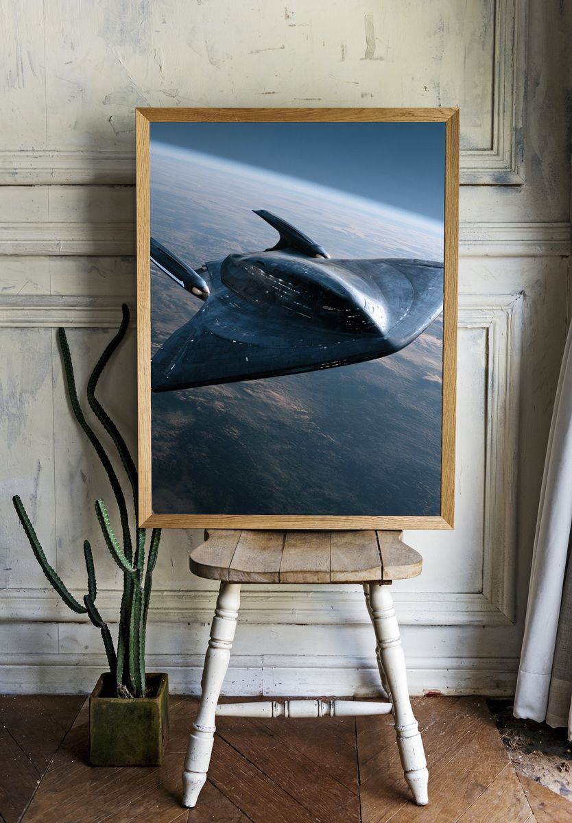 Futuristic Starship Over Earth Poster. — room view 1