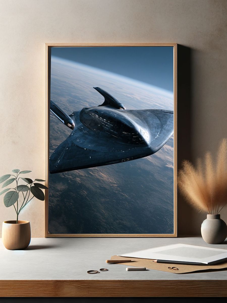 Futuristic Starship Over Earth Poster. — room view 2