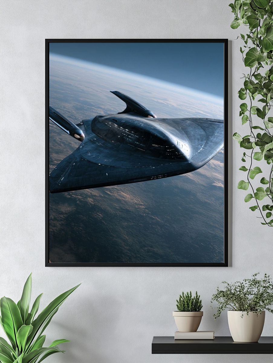 Futuristic Starship Over Earth Poster. — room view 4
