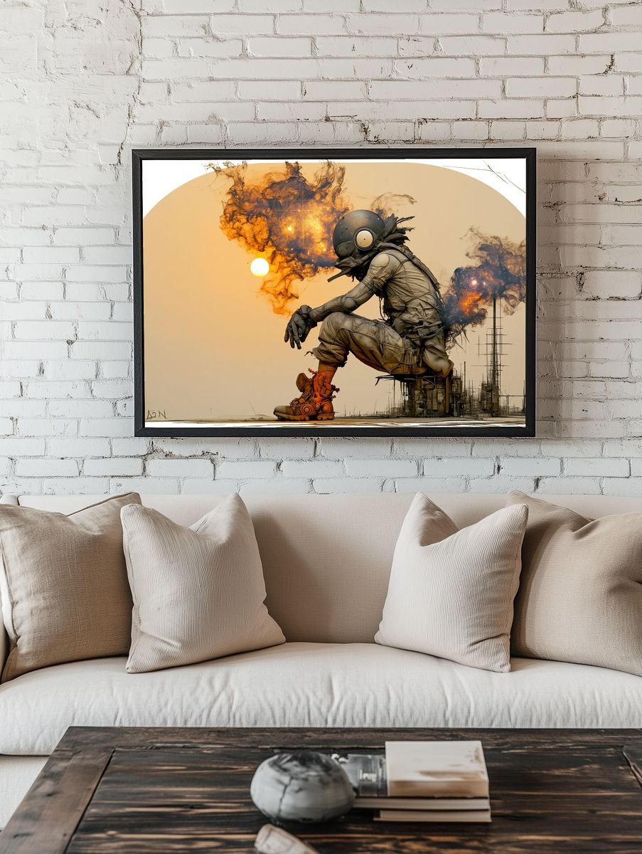 Futuristic Astronaut Silhouette Print. room preview