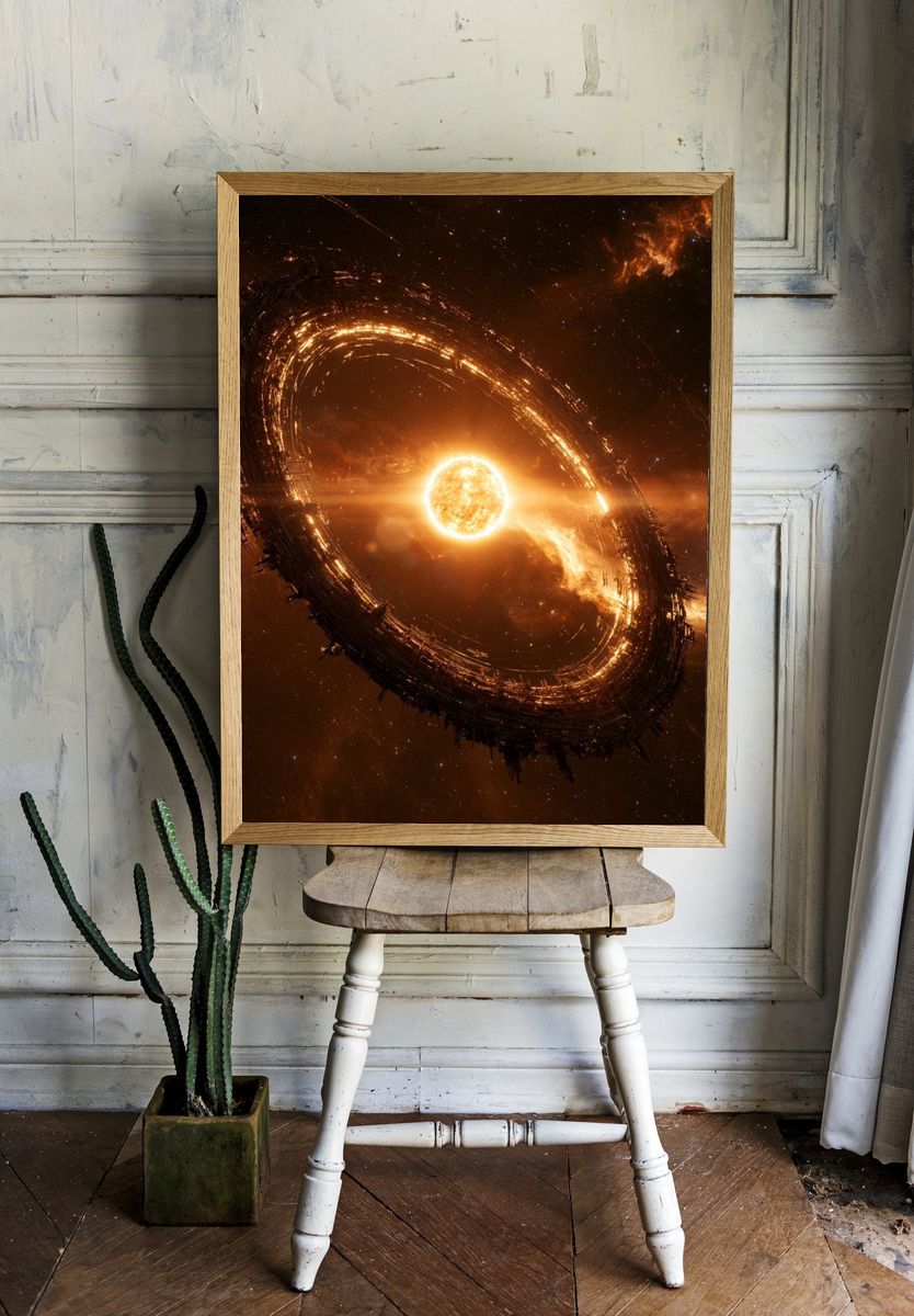 Fiery Ringed Star Space Print. — room view 1