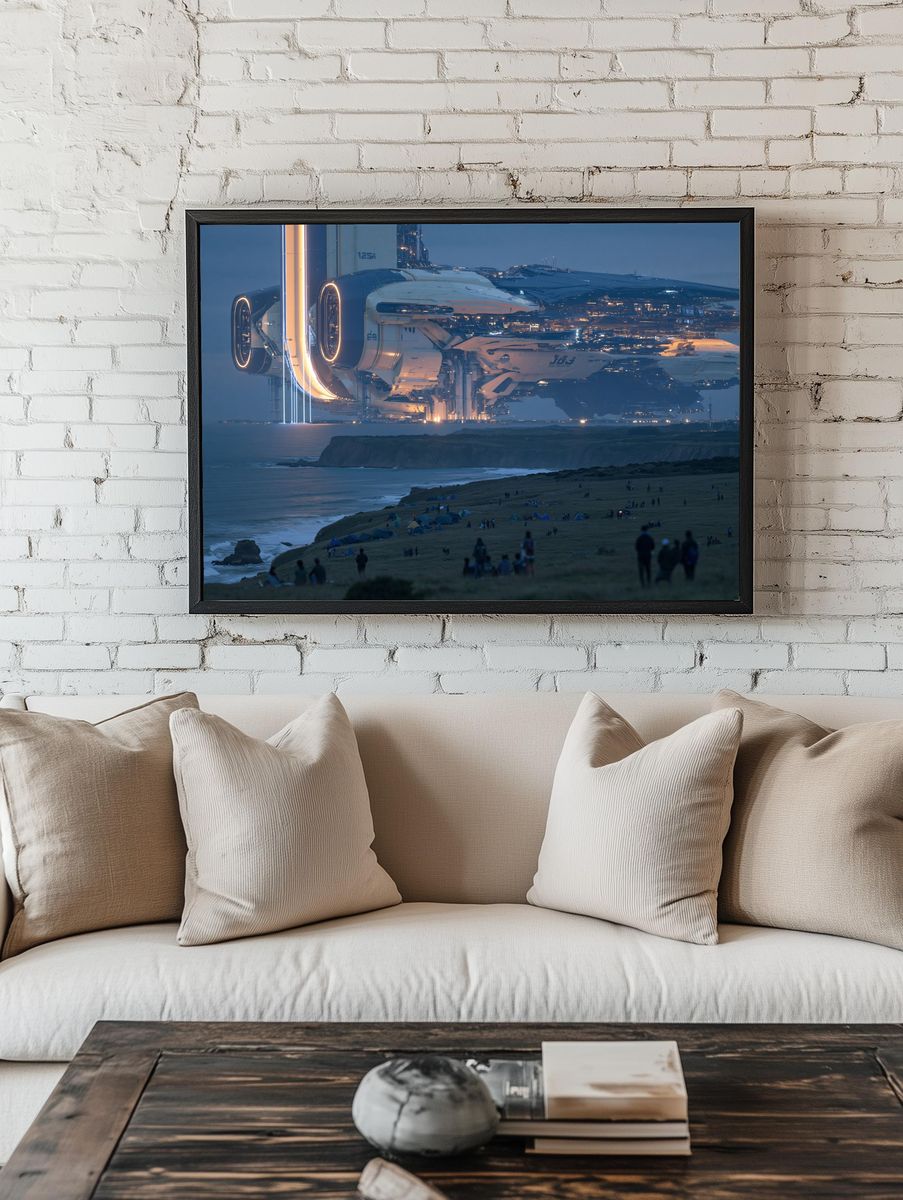 Futuristic Spacecraft Coastline Print. — room view 1