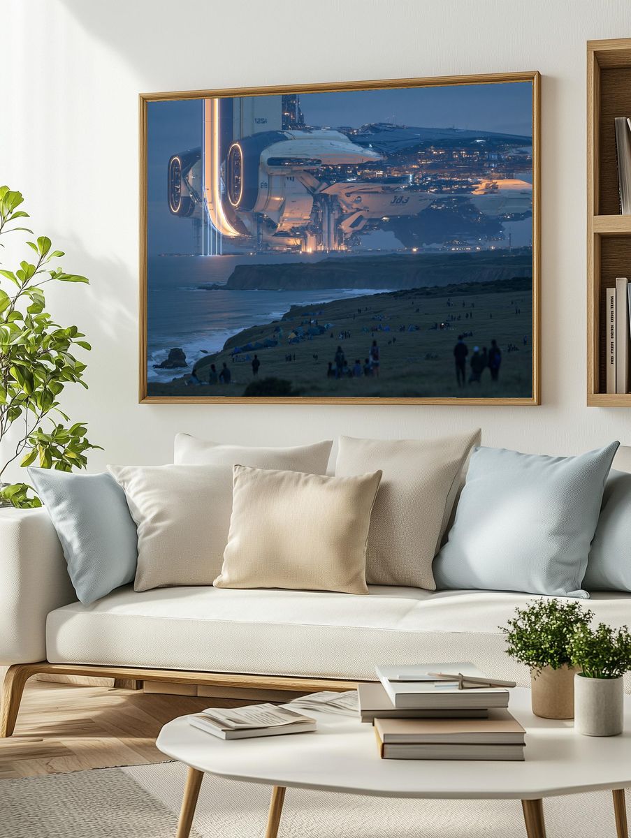Futuristic Spacecraft Coastline Print. — room view 2