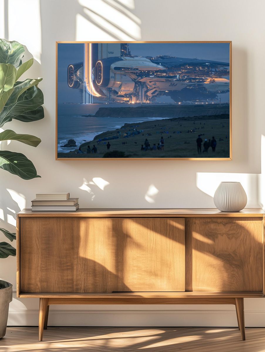 Futuristic Spacecraft Coastline Print. — room view 3