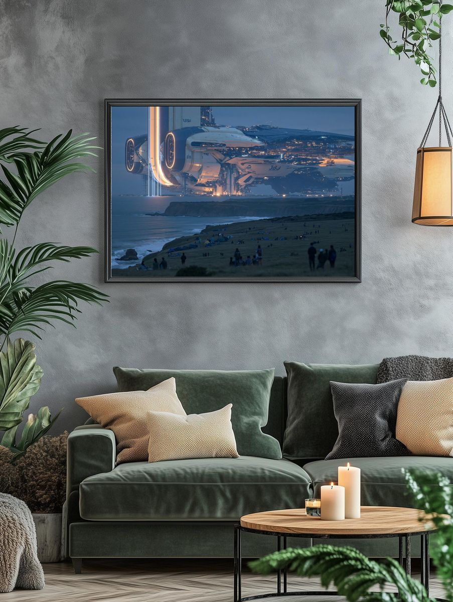 Futuristic Spacecraft Coastline Print. — room view 4