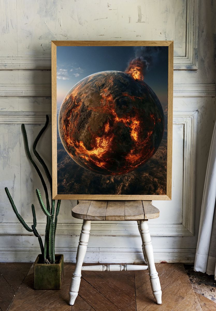 Burning Planet Space Poster. — room view 1