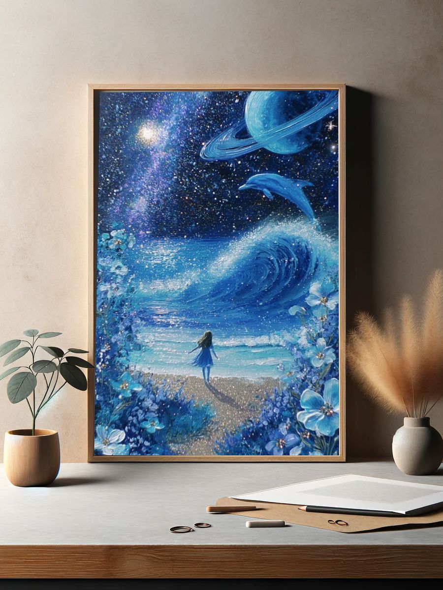 Girl by the Ocean — Space Art Print. — room view 2