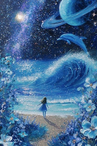 Girl by the Ocean — Space Art Print. poster print