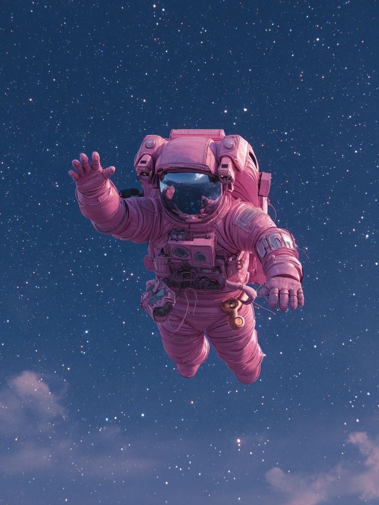 Pink Astronaut in Starry Sky Print. poster detail