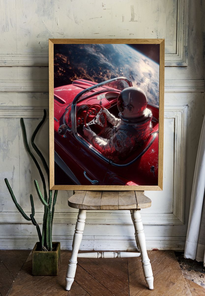 Astronaut Roadster in Orbit Print. — room view 1