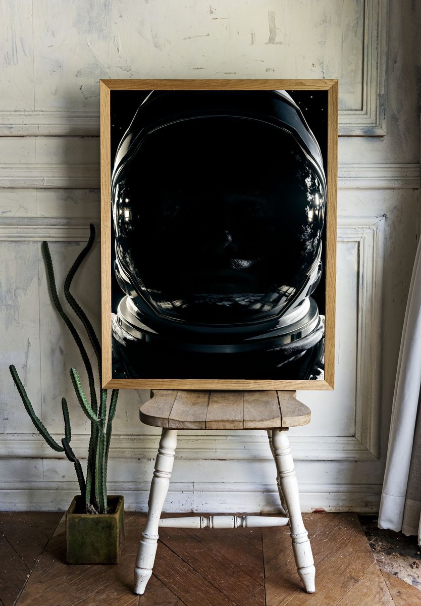 Astronaut Helmet Portrait Print. room preview