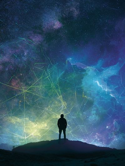 Cosmic Silhouette Digital Art Poster.