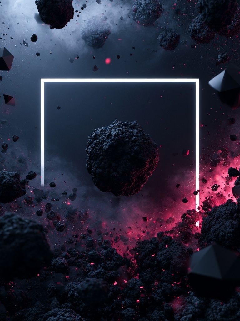 Neon Cosmic Asteroids Abstract Poster. poster detail