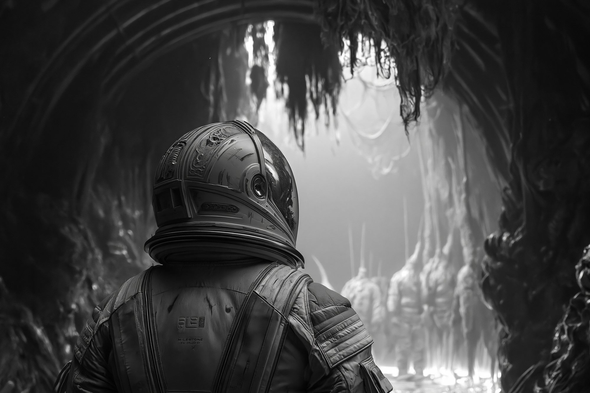 Astronaut Cave Scene Sci-Fi Poster. poster detail