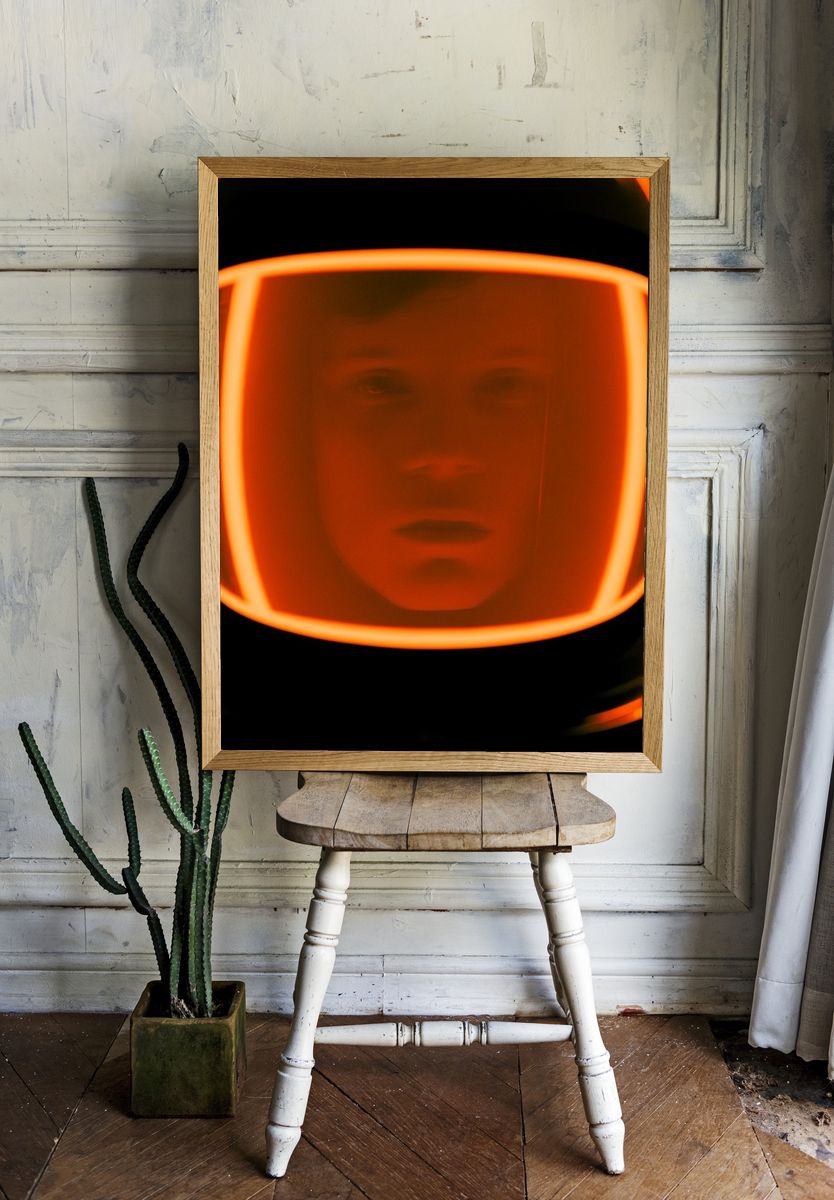 Neon Astronaut Portrait Print. room preview