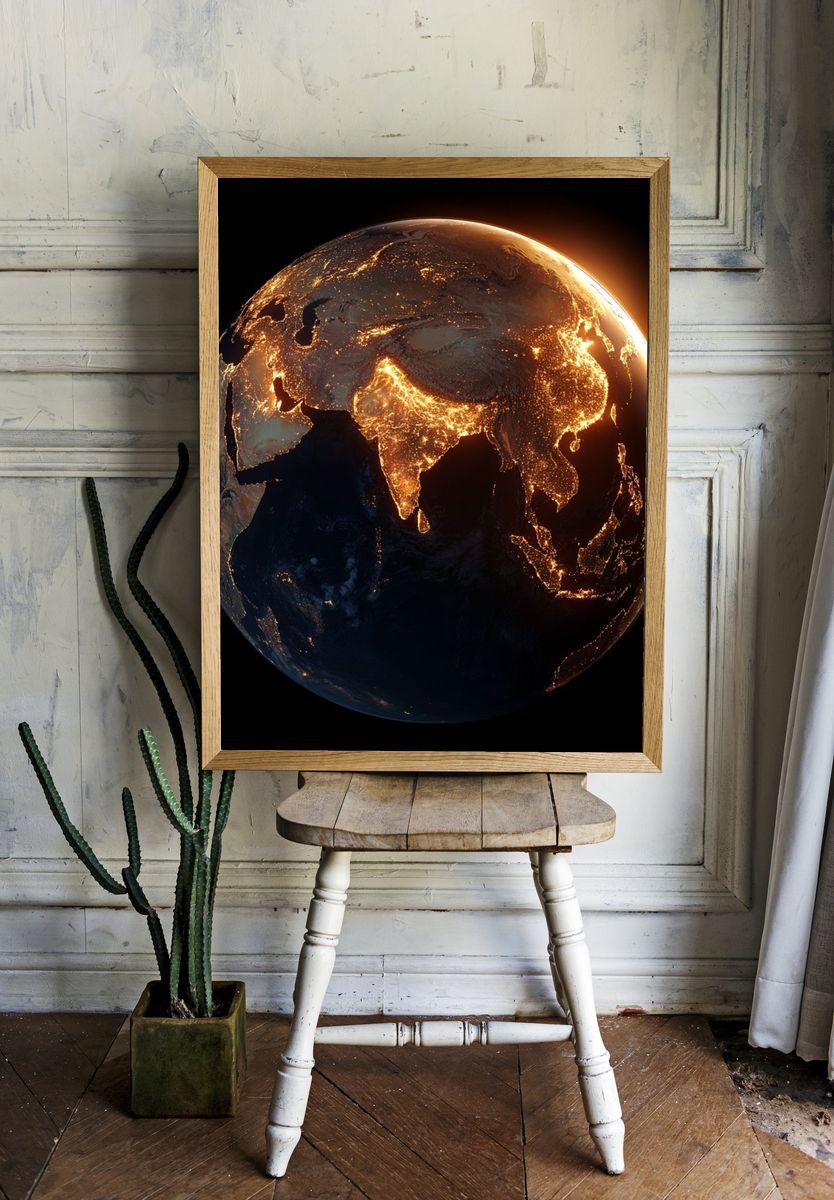 Glowing Earth at Night Poster. — room view 1