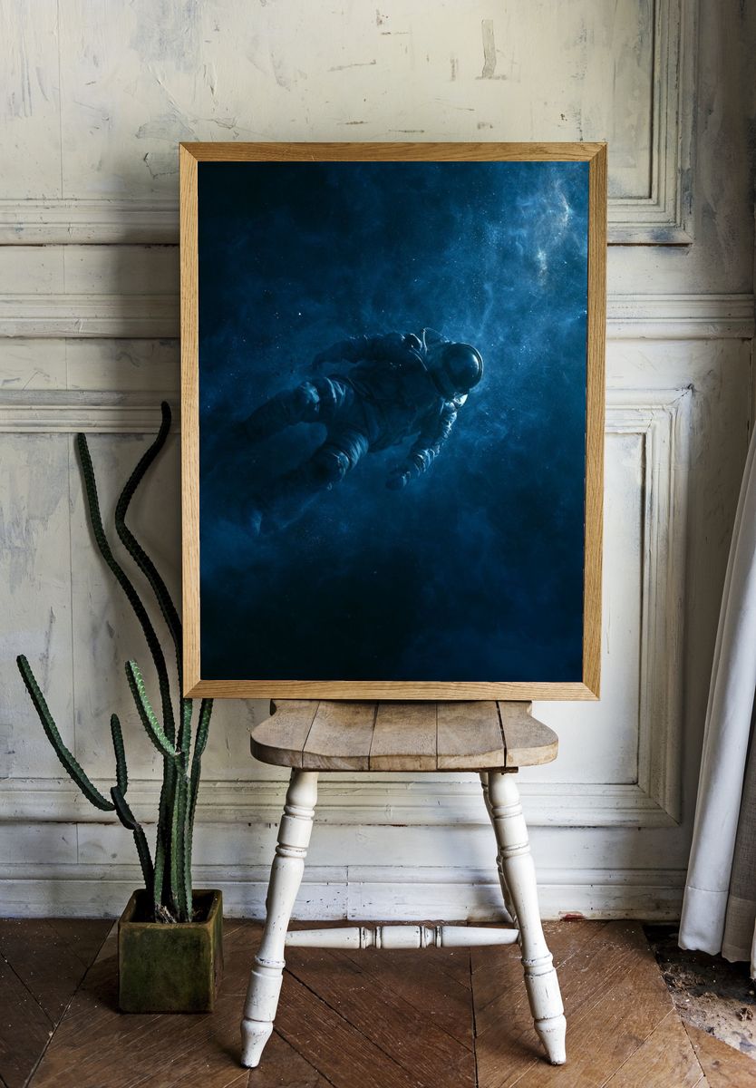 Floating Astronaut Space Print. — room view 1