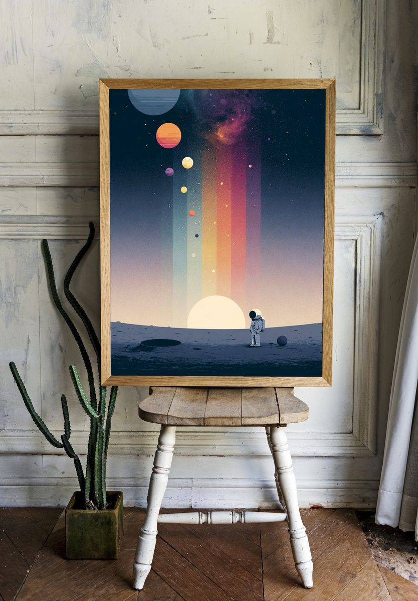 Astronaut on Moon Digital Art Poster. — room view 1