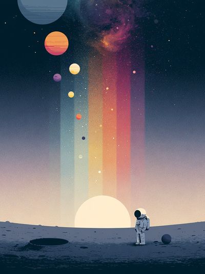 Astronaut on Moon Digital Art Poster. poster