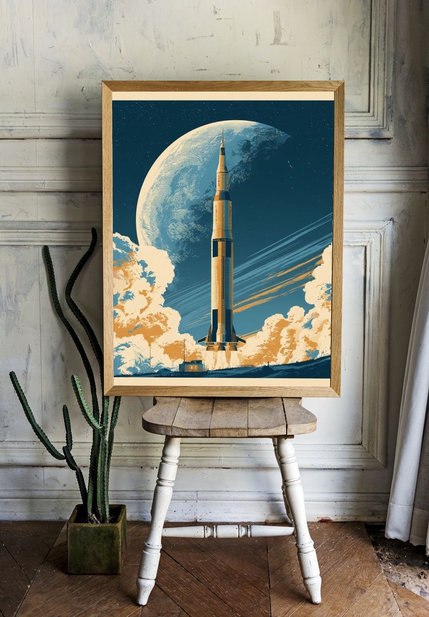 Rocket Launch Moonlit Space Poster. — room view 1