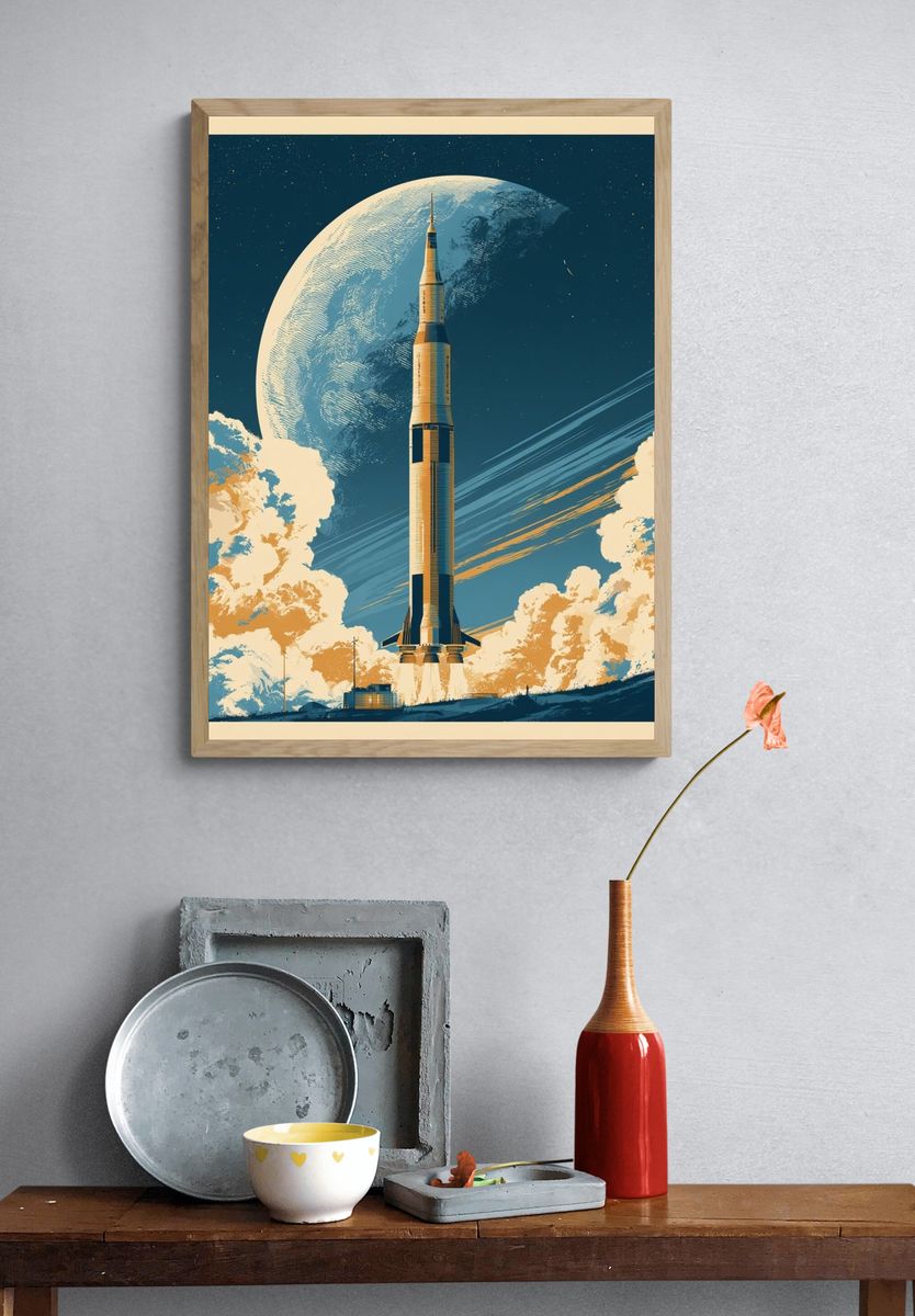 Rocket Launch Moonlit Space Poster. — room view 3