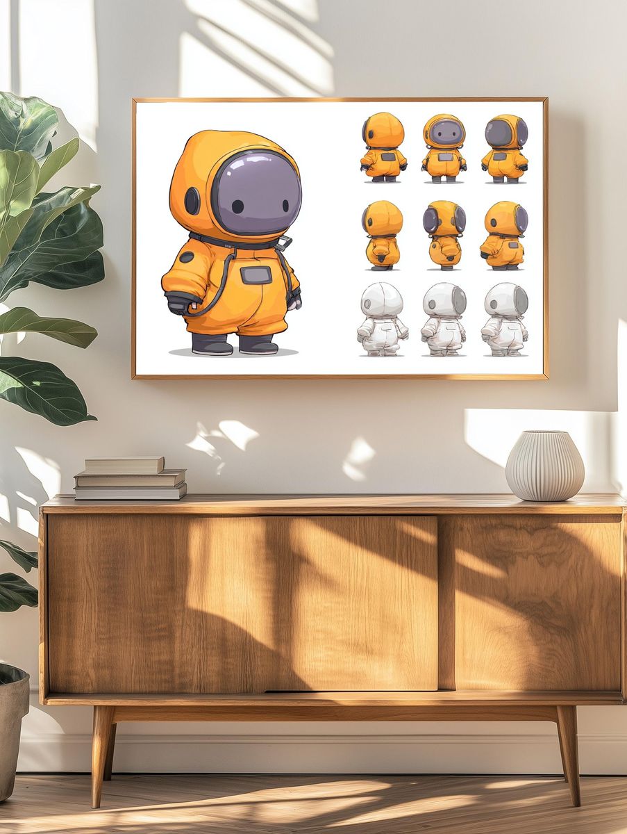 Cute Astronaut Character Illustration Poster. — room view 3