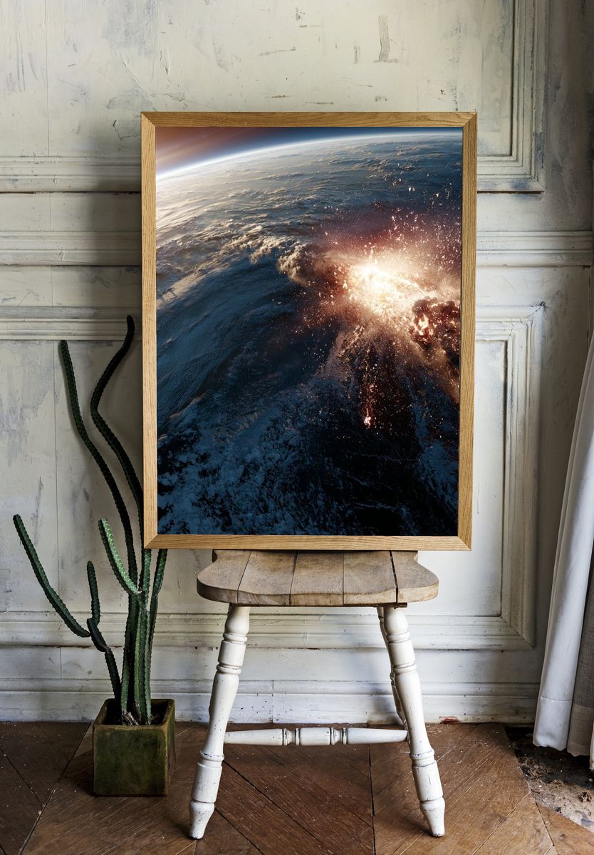 Earth Horizon Explosion Space Print. room preview