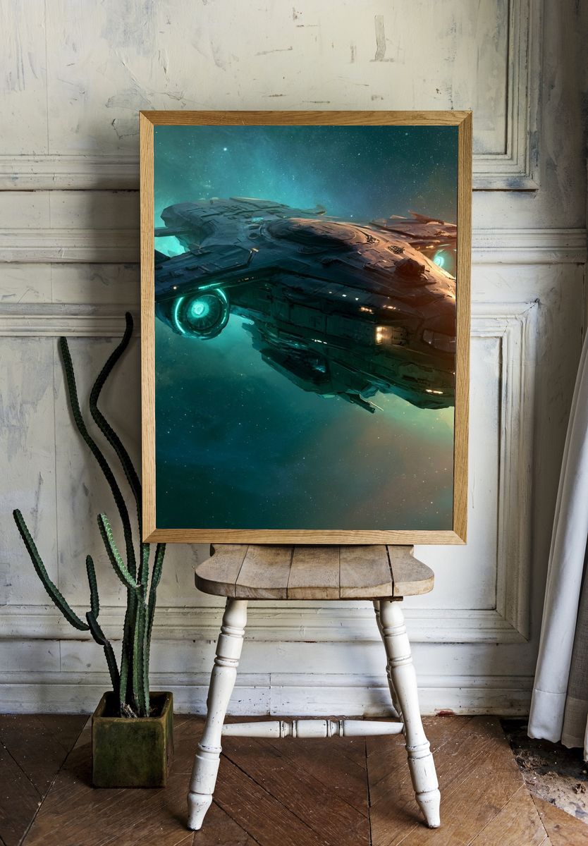 Nebula Starship Digital Art Print. — room view 1