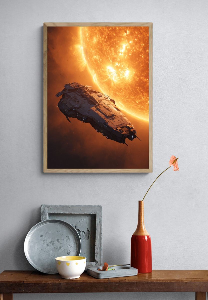 Spaceship Near the Sun — Space Print. — room view 3