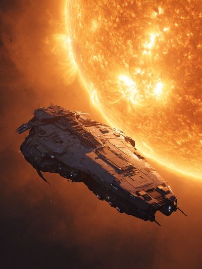 Spaceship Near the Sun — Space Print. poster