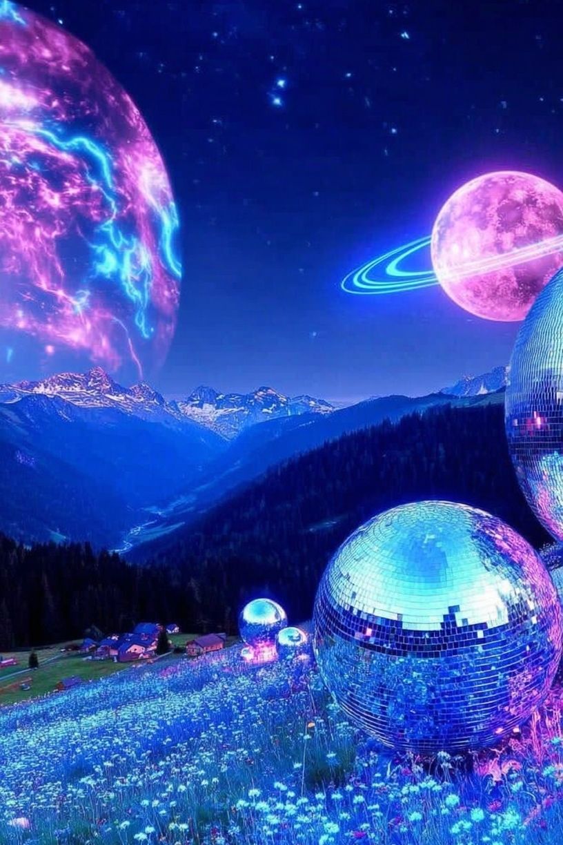 Neon Cosmic Landscape Poster. poster detail