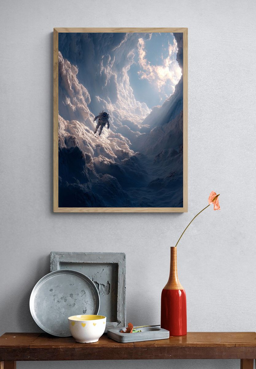 Astronaut in Cloudscape — Space Print. — room view 3