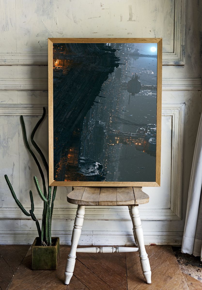 Futuristic Space Cityscape Print. — room view 1