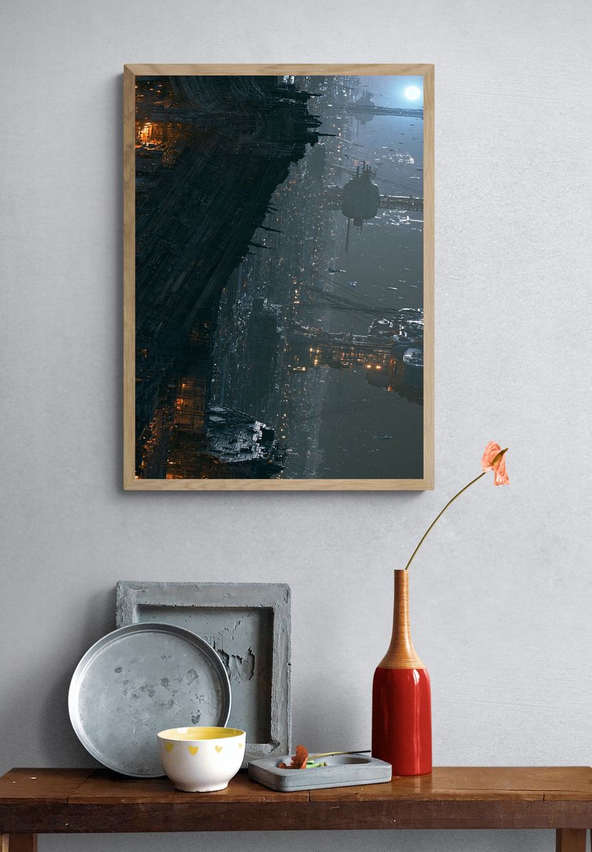 Futuristic Space Cityscape Print. — room view 3