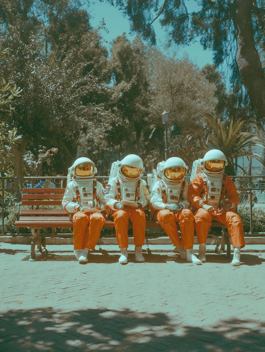 Astronauts in Park — Retro Print. poster detail