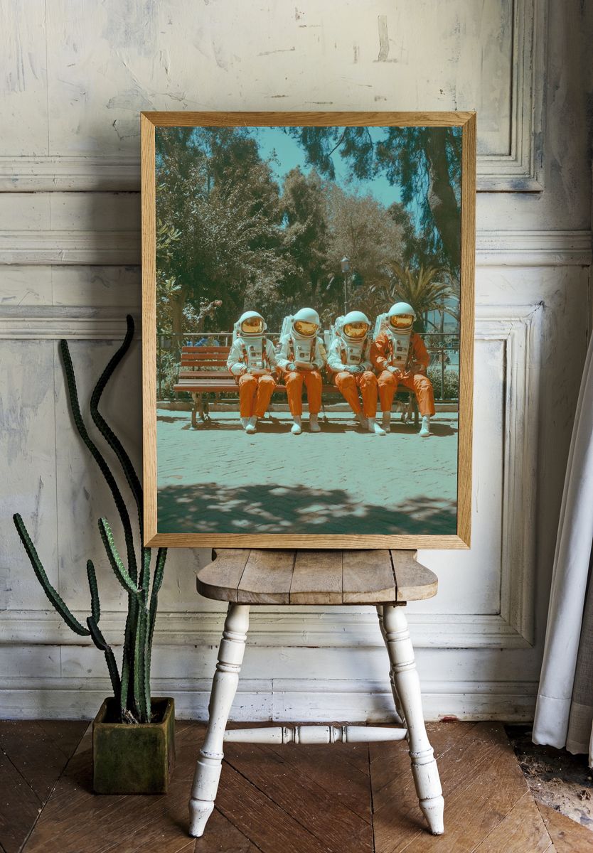 Astronauts in Park — Retro Print room preview