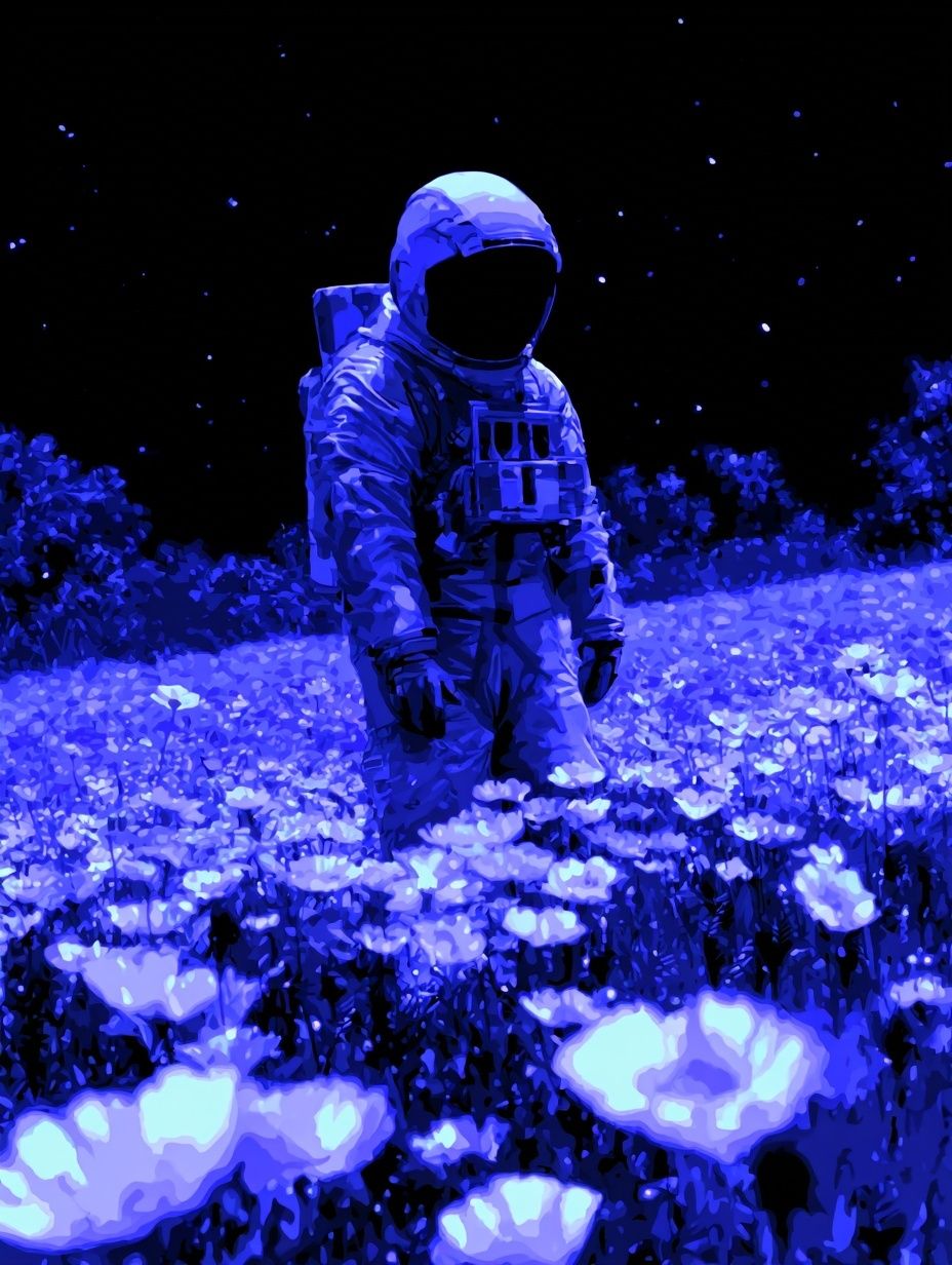 Astronaut in Blue Flowers Poster. poster — space art