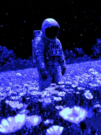 Astronaut in Blue Flowers Poster
