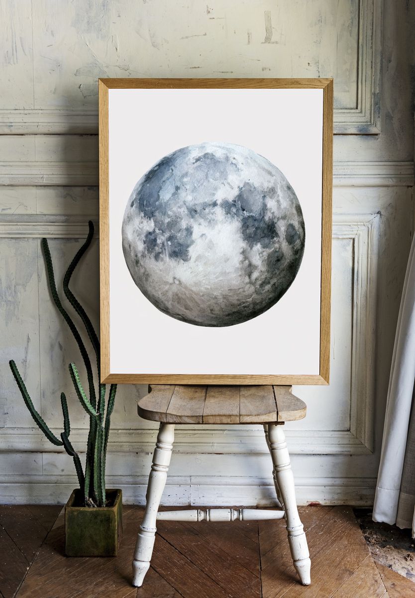 Watercolor Moon Print. — room view 1