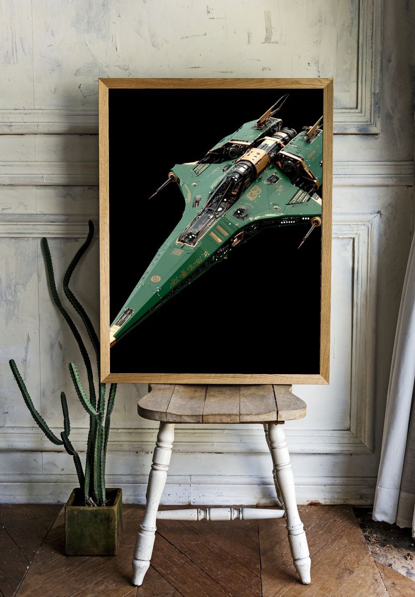Green Sci-Fi Starfighter Poster. — room view 1