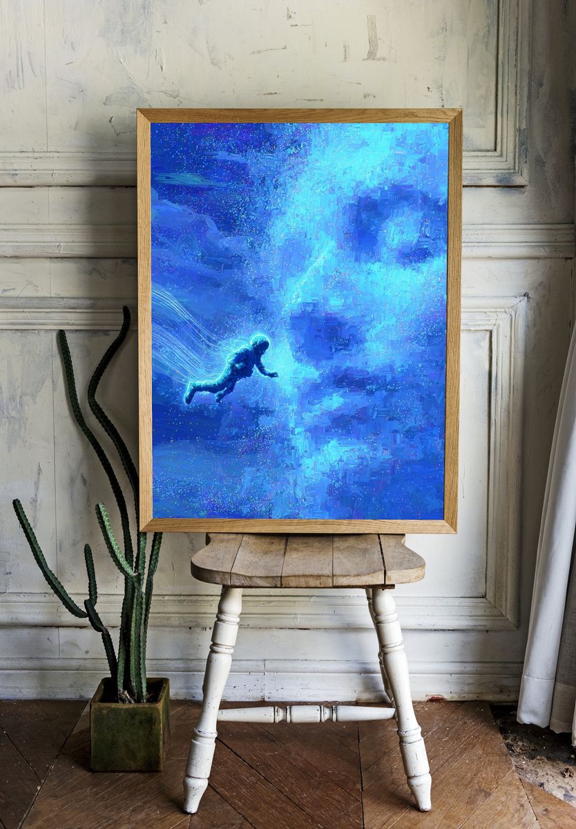 Astronaut in Cosmic Dream — Digital Art Print. — room view 1