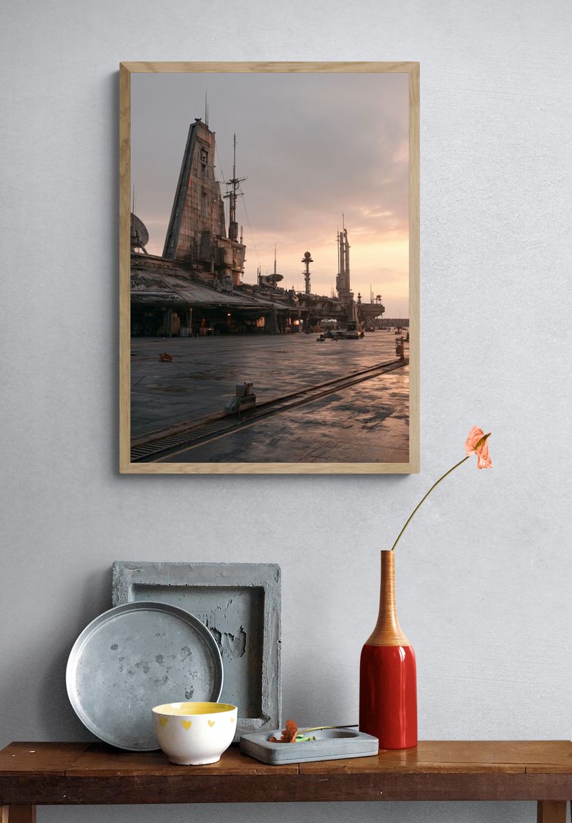 Sci-Fi Spaceport Sunset Photography Poster. — room view 3