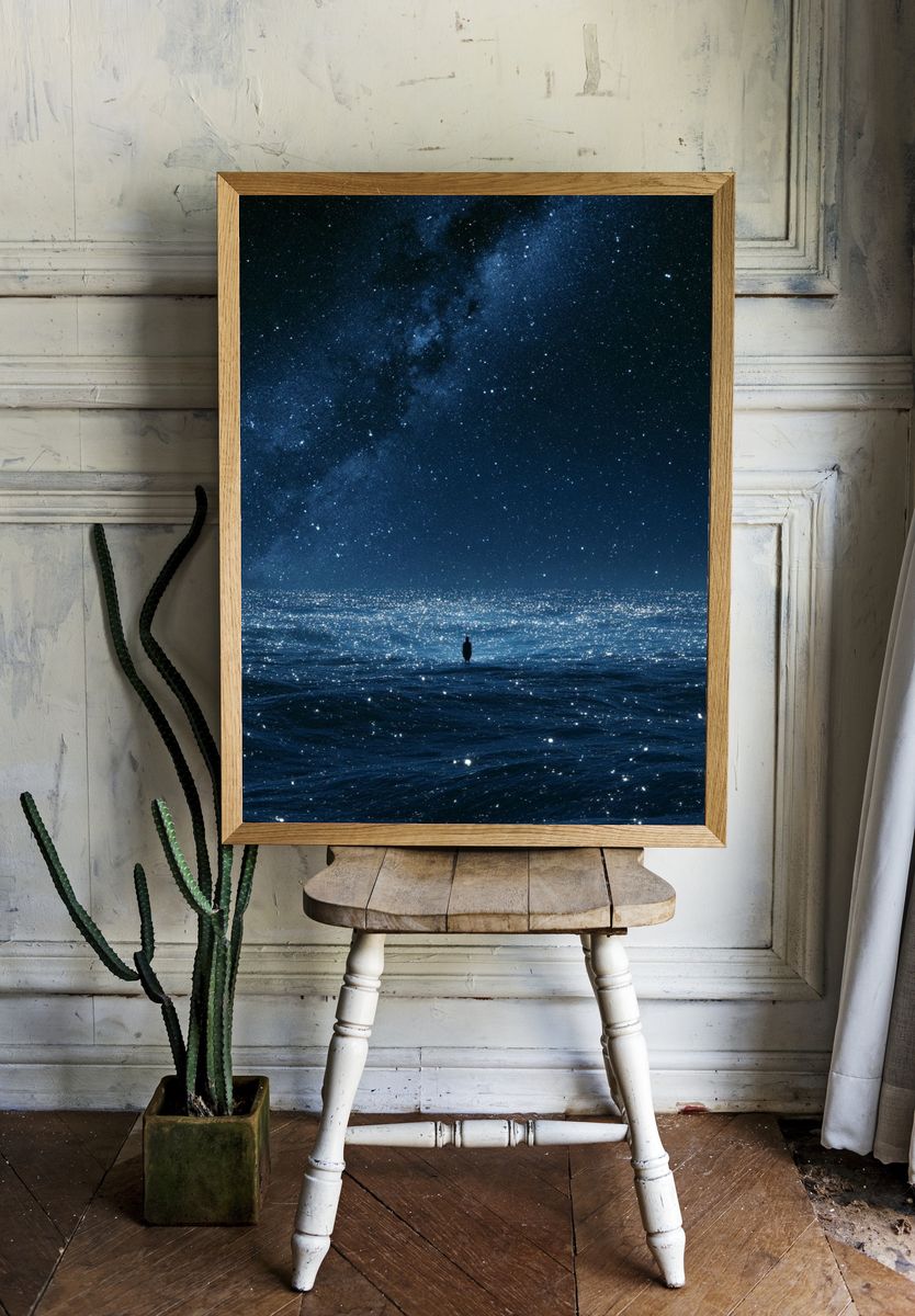 Starry Ocean Nightscape Print. — room view 1