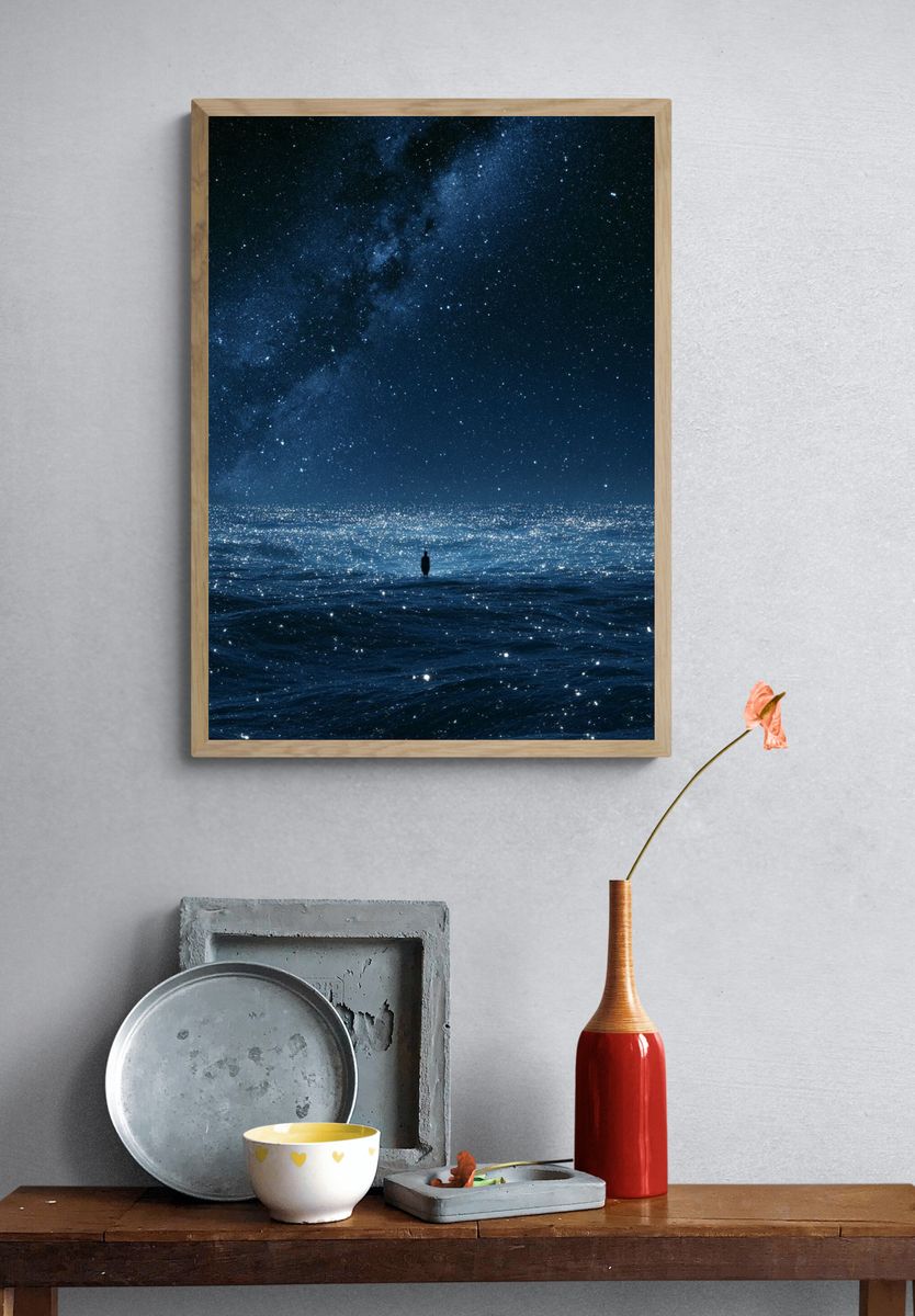 Starry Ocean Nightscape Print. — room view 3