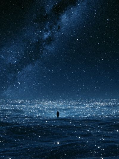 Starry Ocean Nightscape Print. poster